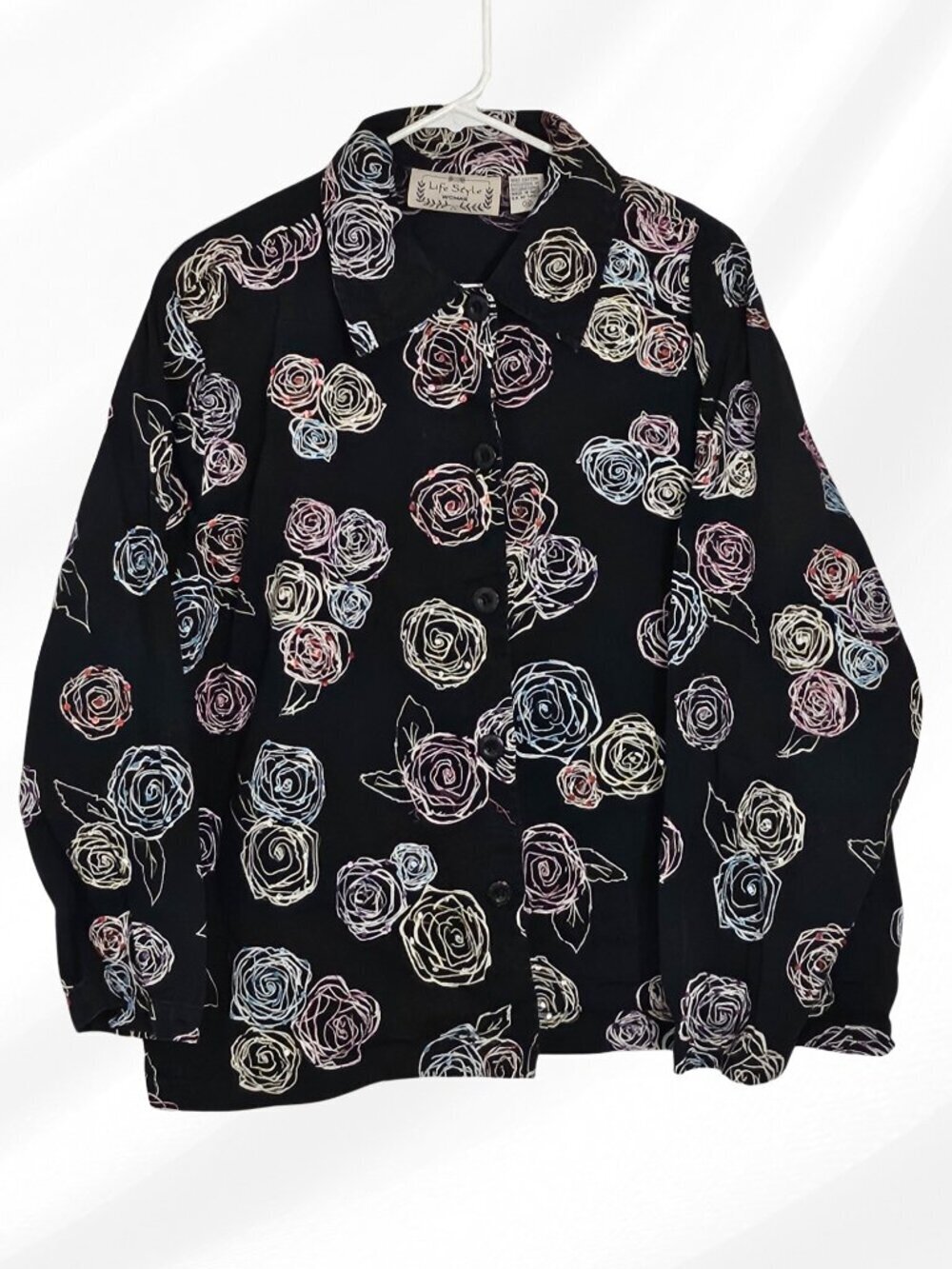 Life Style Woman Plus 3X Sequin Button Front Blouse Long Sleeve